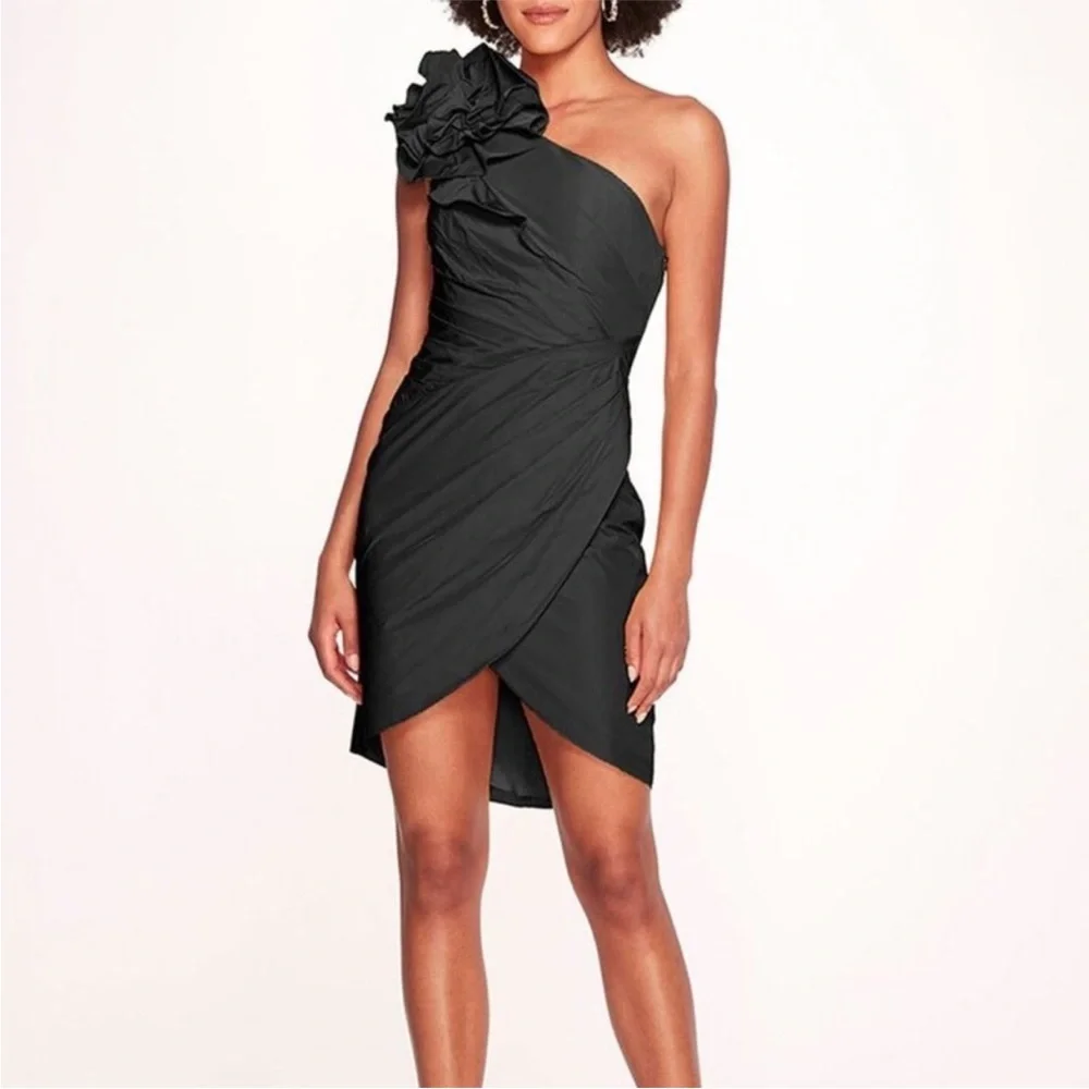 Marchesa Notte Elegant Black One-Shoulder Cocktail Dress sz 2 - Picture 1 of 5